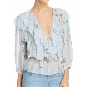 Joie Arleyne Blue Silk Floral Blouse XS, NWOT